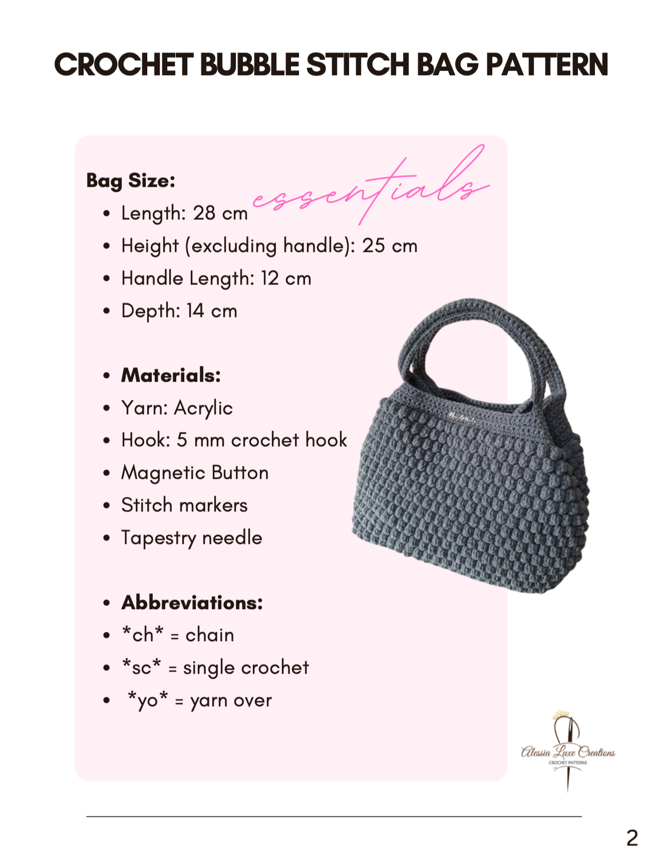 Crochet Bubble Stitch Bag Pattern