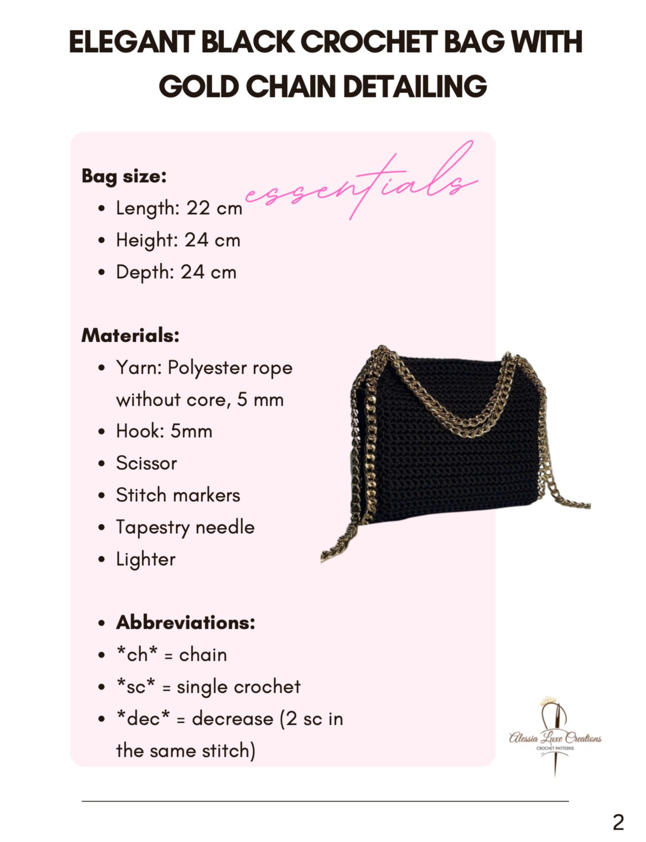 Elegant Black Crochet Bag Pattern with Gold Chain Detailing
