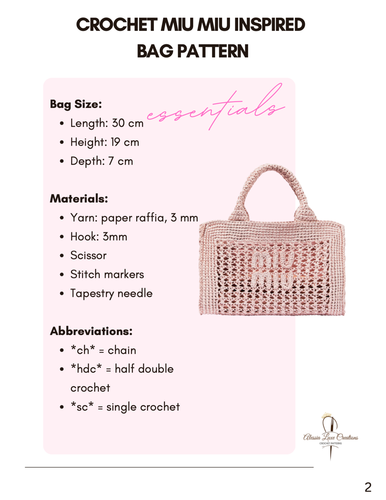 Crochet Miu Miu Inspired Bag Pattern