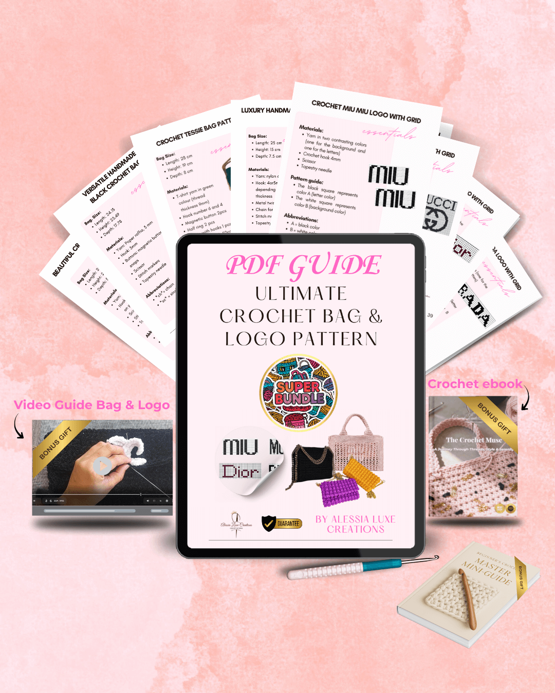 Ultimate Crochet Bag & Logo Pattern All in One- BUNDLE Alessia Luxe Creations