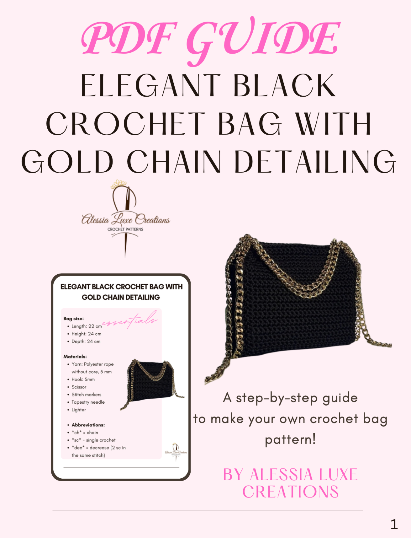 Elegant Black Crochet Bag Pattern with Gold Chain Detailing