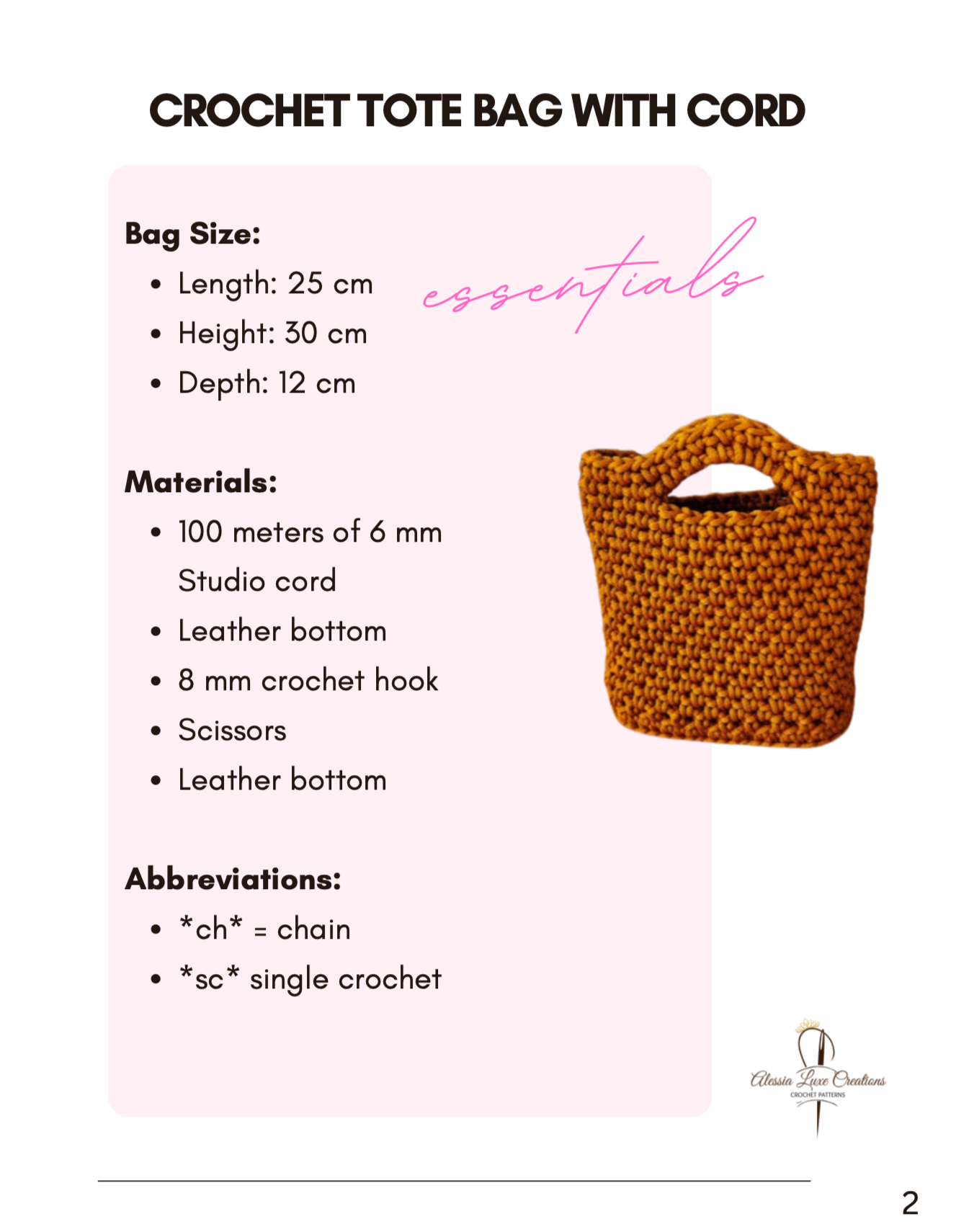 Crochet Tote Bag with Cord